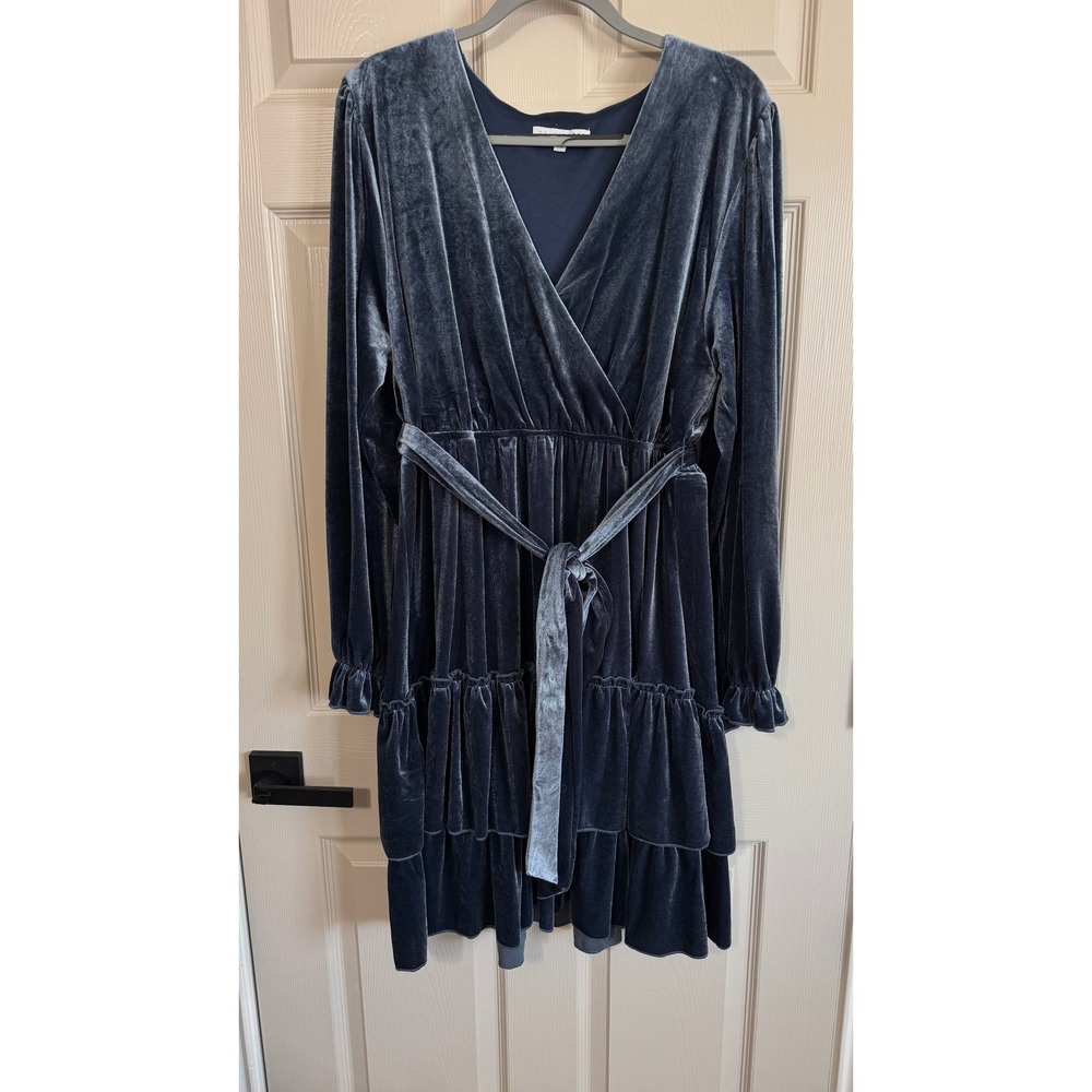 Baltic Born Slate Blue Velvet Tiered Ruffle Midi Dress Plus Size 3X